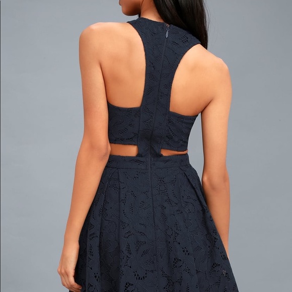 NEW Navy Blue Lace Party Dress (XS) - Picture 3 of 5